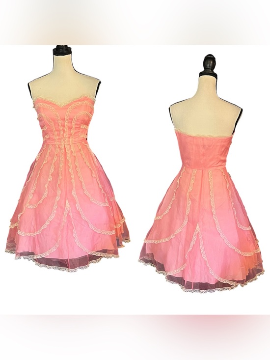 Betsey Johnson Dresses & Skirts - Vintage Y2K Betsey Johnson Evening Pink Sheer Mesh Lace Cupcake Tea Party Dress